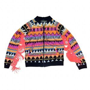 Moon & Nomad Women's Multicolored Abstract Aztec Print Bomber Jacket Pants Set S